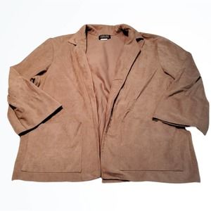 Harlow Vintage Light Weight Brown Tan Suede Like Open Front Blazer Jacket Size S